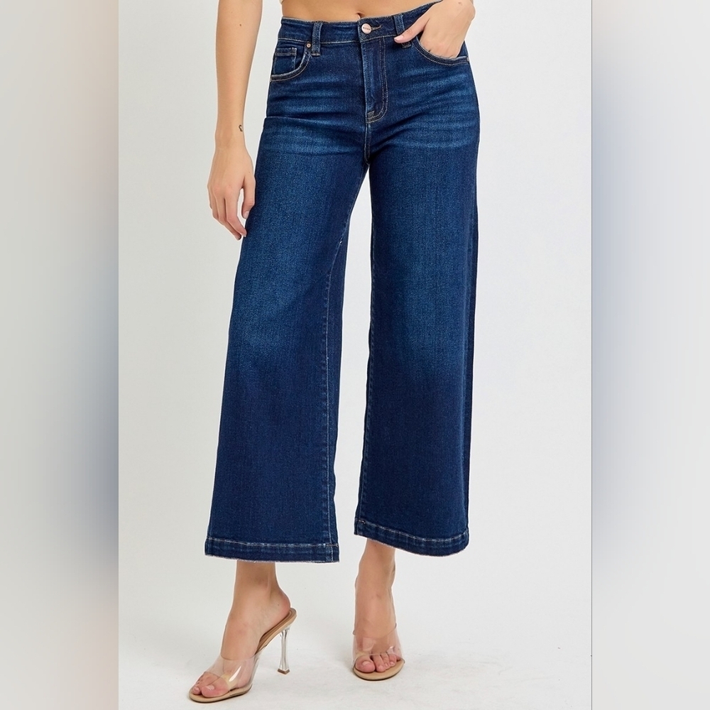 Risen HR Dark Wash Classic Wide Leg Cropped Denim Jeans Office Various NEW - Picture 4 of 16